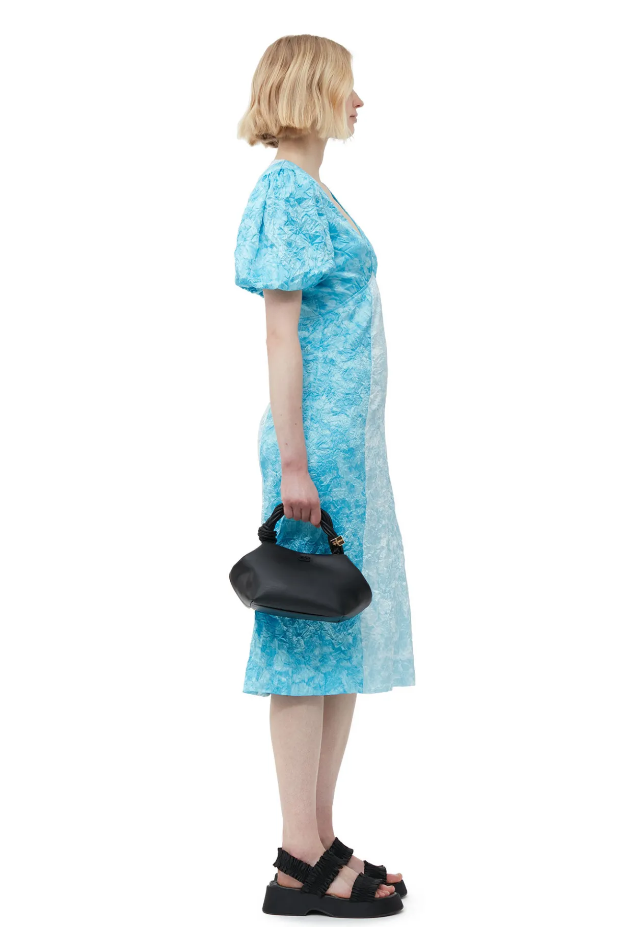 Clearance GANNI Crinkled Satin Midi Dress Ethereal Blue