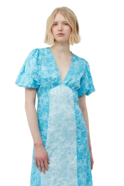 Clearance GANNI Crinkled Satin Midi Dress Ethereal Blue