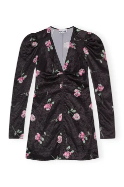 Discount GANNI Crinkled Satin V-Neck Mini Dress Black