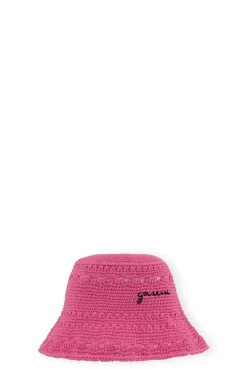 New GANNI Crochet Bucket Hat Shocking Pink