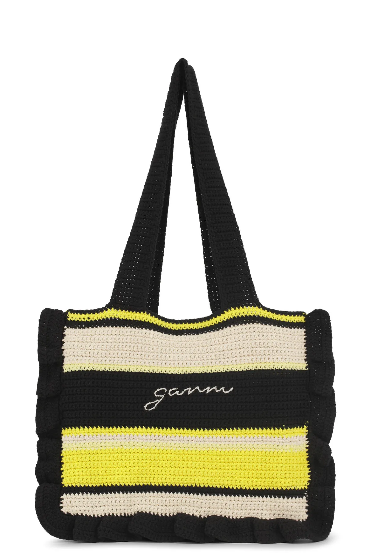 Store GANNI Crochet Frill Tote Bag Golden Kiwi