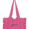 Sale GANNI Crochet Frill Tote Solid Bag Shocking Pink
