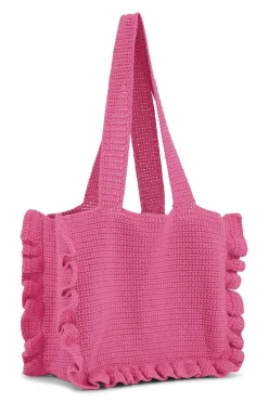 Sale GANNI Crochet Frill Tote Solid Bag Shocking Pink
