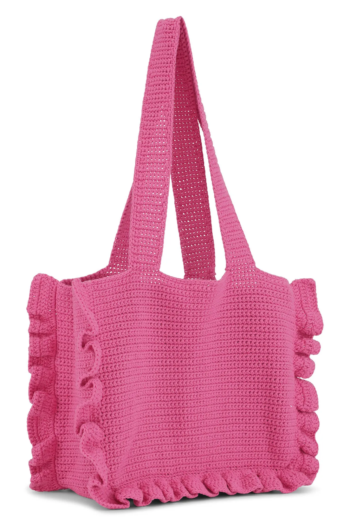 Sale GANNI Crochet Frill Tote Solid Bag Shocking Pink