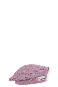 Cheap GANNI Crochet Metallic Beret Light Lilac
