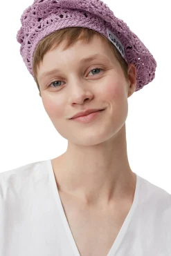 Cheap GANNI Crochet Metallic Beret Light Lilac