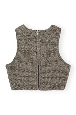 New GANNI Crochet Racerback Top Black/Gold