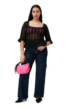 Cheap GANNI Crochet Top Black
