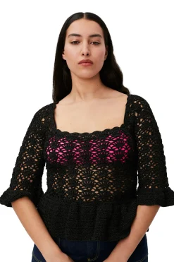 Cheap GANNI Crochet Top Black