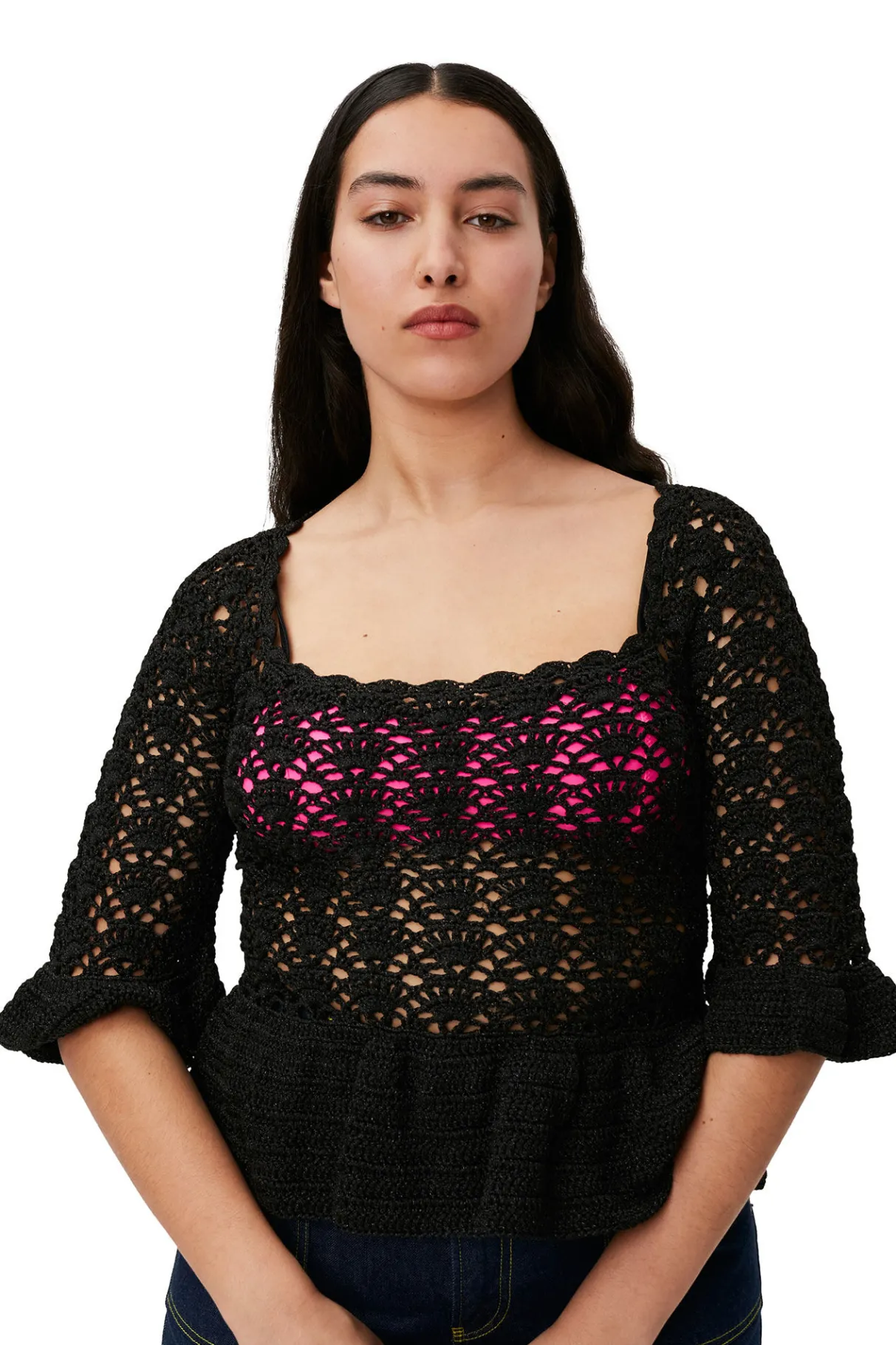 Cheap GANNI Crochet Top Black