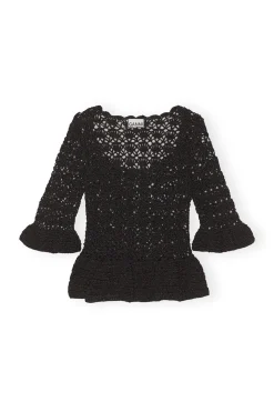 Cheap GANNI Crochet Top Black