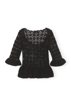 Cheap GANNI Crochet Top Black