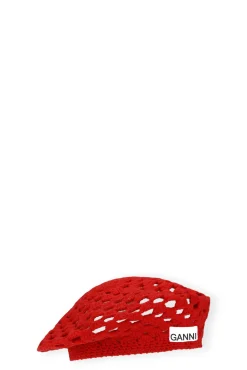 Sale GANNI Crochet Wool Beret Fiery Red