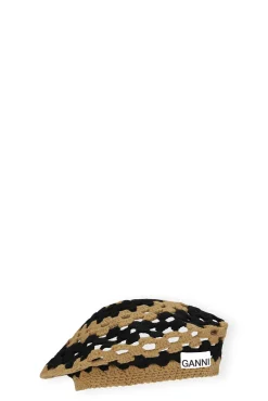 Fashion GANNI Crochet Wool Beret Petrified Oak