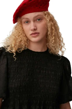 Sale GANNI Crochet Wool Beret Fiery Red