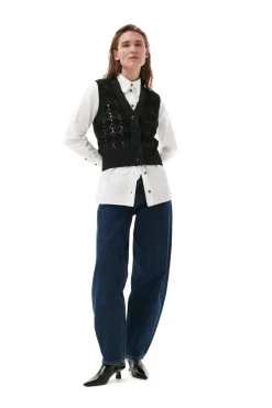Clearance GANNI Cropchet V-Neck Vest Black
