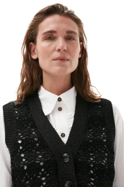 Clearance GANNI Cropchet V-Neck Vest Black
