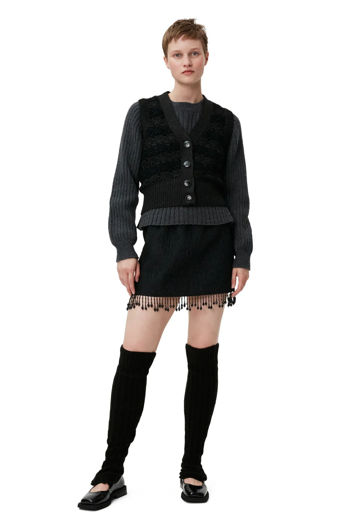 Clearance GANNI Cropchet V-Neck Vest Black