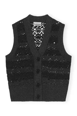 Clearance GANNI Cropchet V-Neck Vest Black