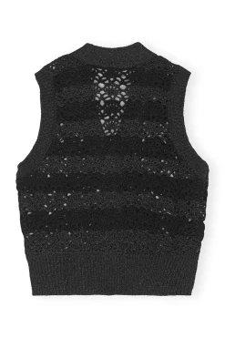 Clearance GANNI Cropchet V-Neck Vest Black