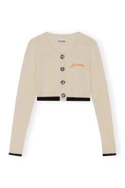 Cheap GANNI Cropped O-Neck Cardigan Alabaster Gleam