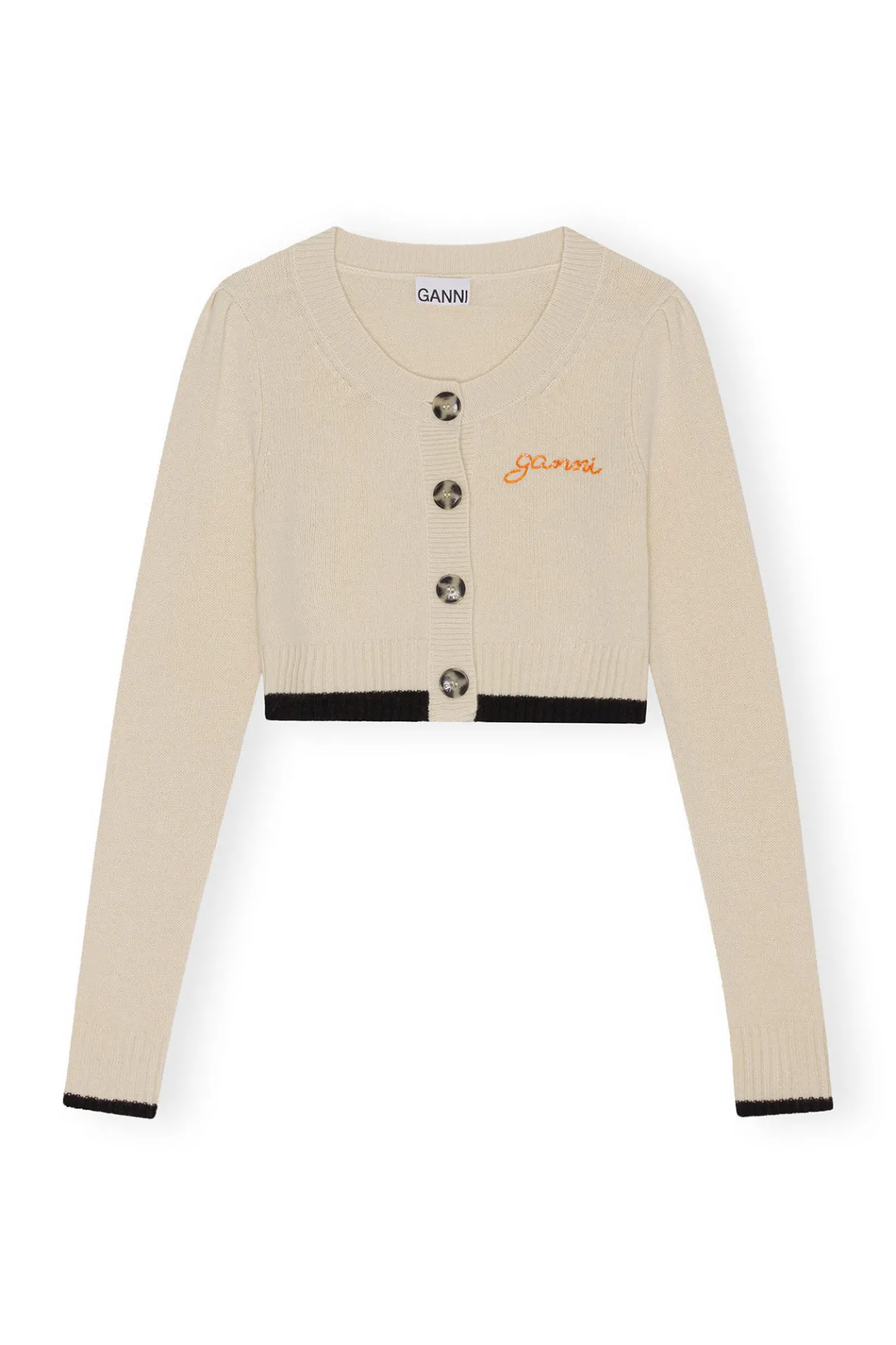 Cheap GANNI Cropped O-Neck Cardigan Alabaster Gleam