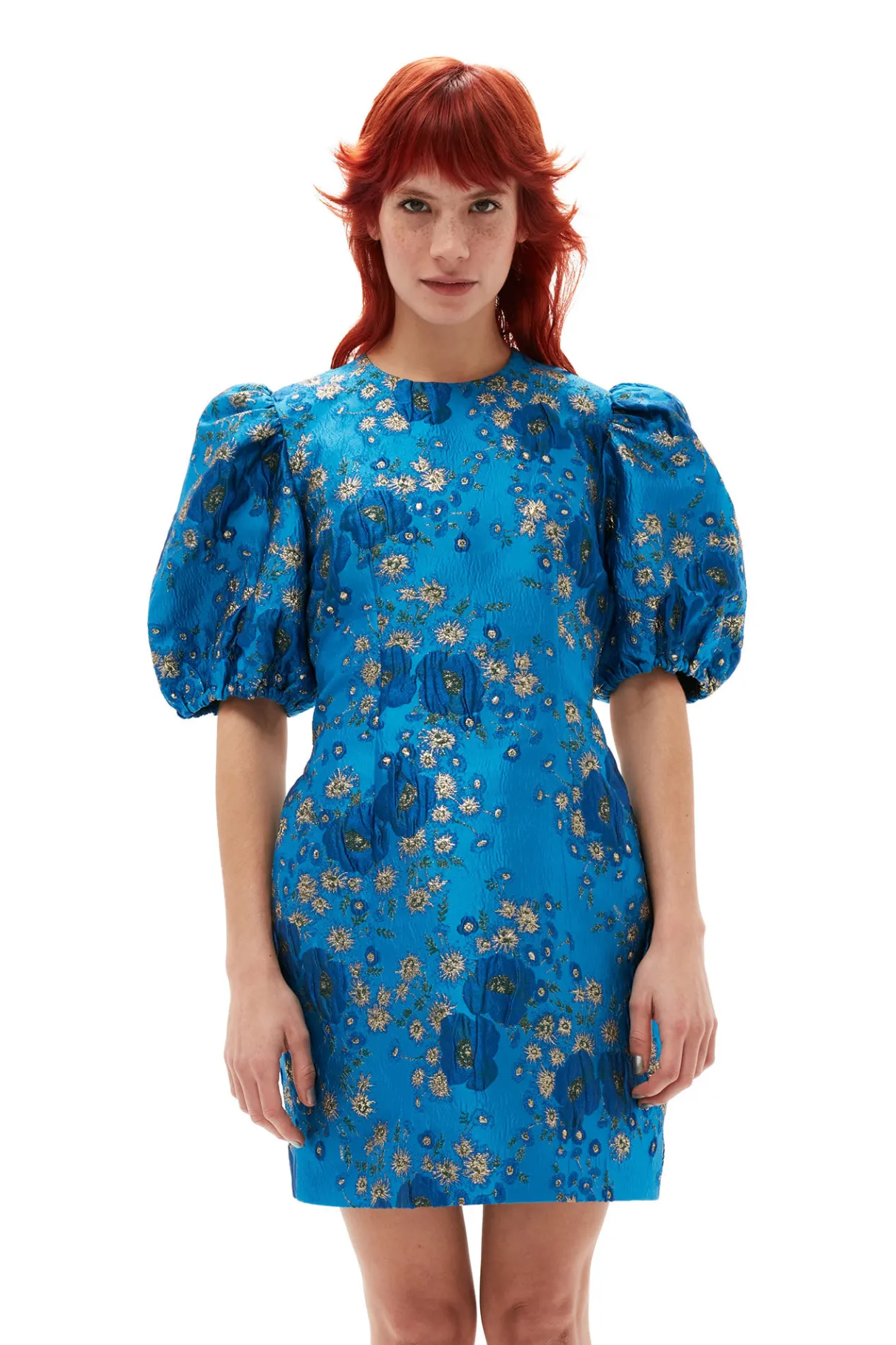 Sale GANNI 3D Jacquard Open Back Mini Dress Brilliant Blue