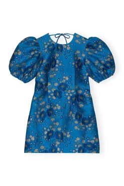 Sale GANNI 3D Jacquard Open Back Mini Dress Brilliant Blue