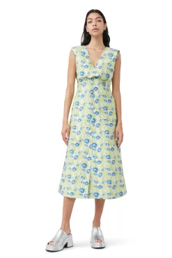 Discount GANNI 3D Jacquard Rhythm Collar Long Dress Oyster Gray