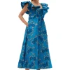 Outlet GANNI 3D Jacquard Ruffle Midi Dress Brilliant Blue