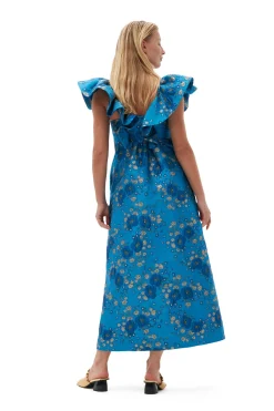 Outlet GANNI 3D Jacquard Ruffle Midi Dress Brilliant Blue