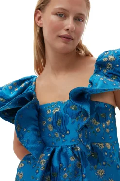 Outlet GANNI 3D Jacquard Ruffle Midi Dress Brilliant Blue