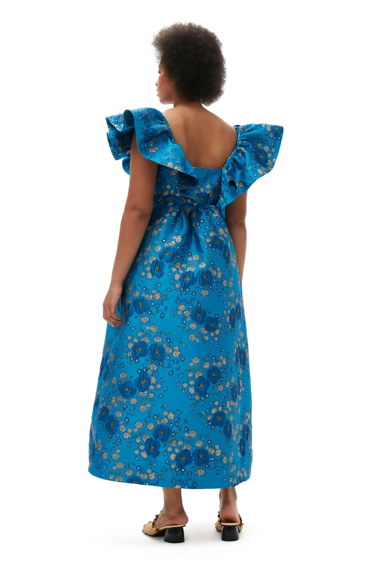 Outlet GANNI 3D Jacquard Ruffle Midi Dress Brilliant Blue