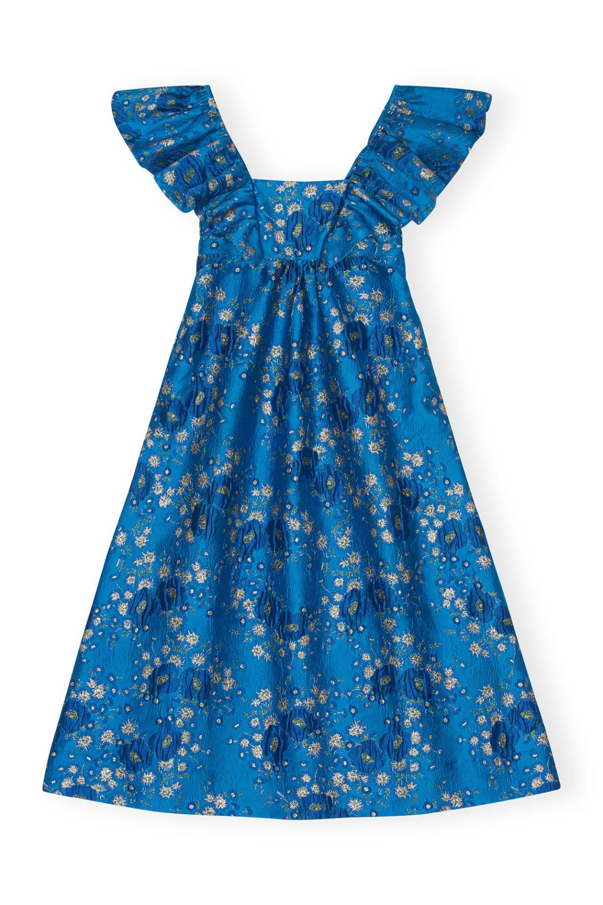 Outlet GANNI 3D Jacquard Ruffle Midi Dress Brilliant Blue