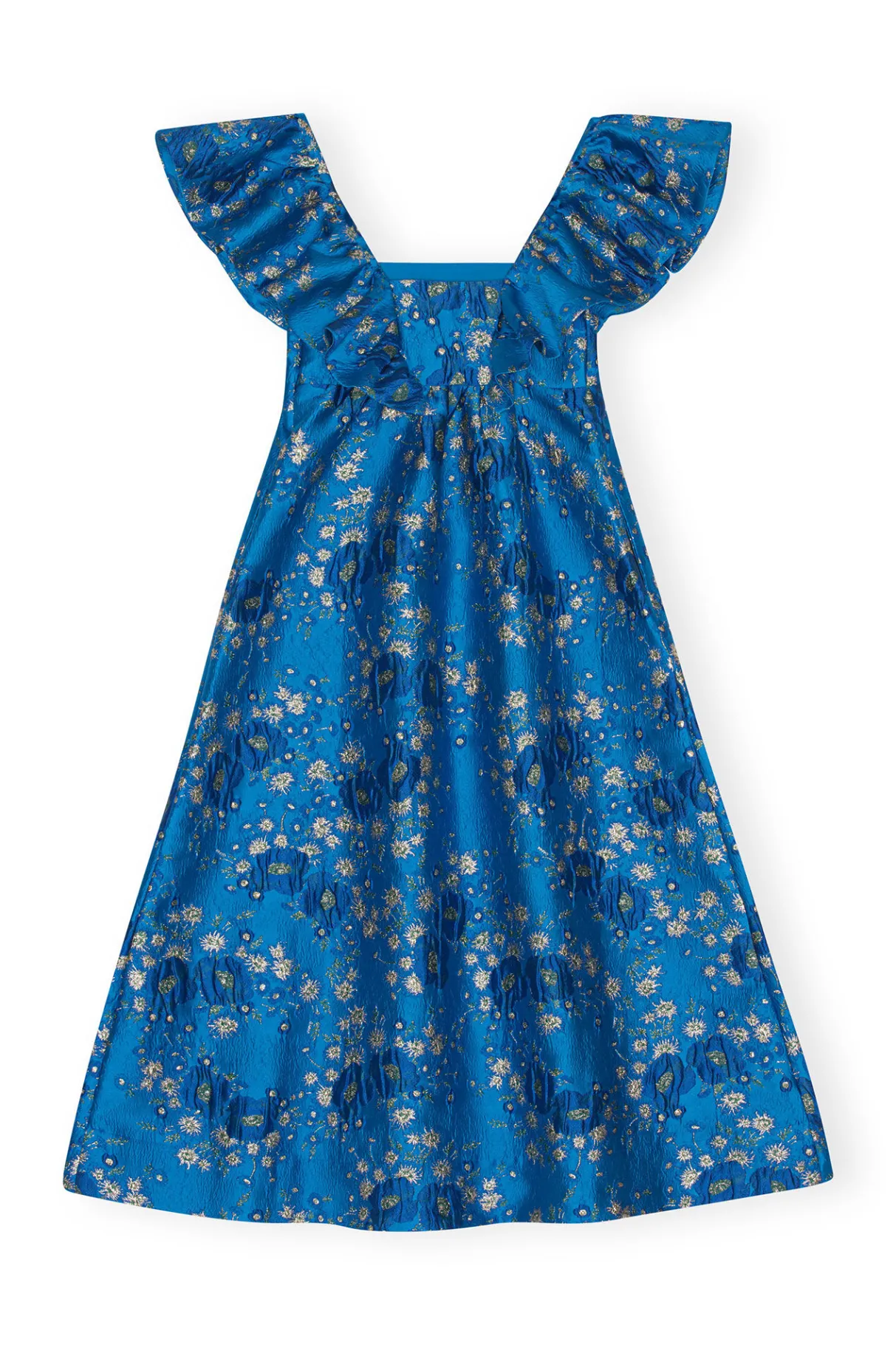Outlet GANNI 3D Jacquard Ruffle Midi Dress Brilliant Blue