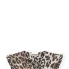 Shop GANNI 3D Leopard Jacquard Frill Collar Big Leopard Almond Milk