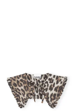 Shop GANNI 3D Leopard Jacquard Frill Collar Big Leopard Almond Milk