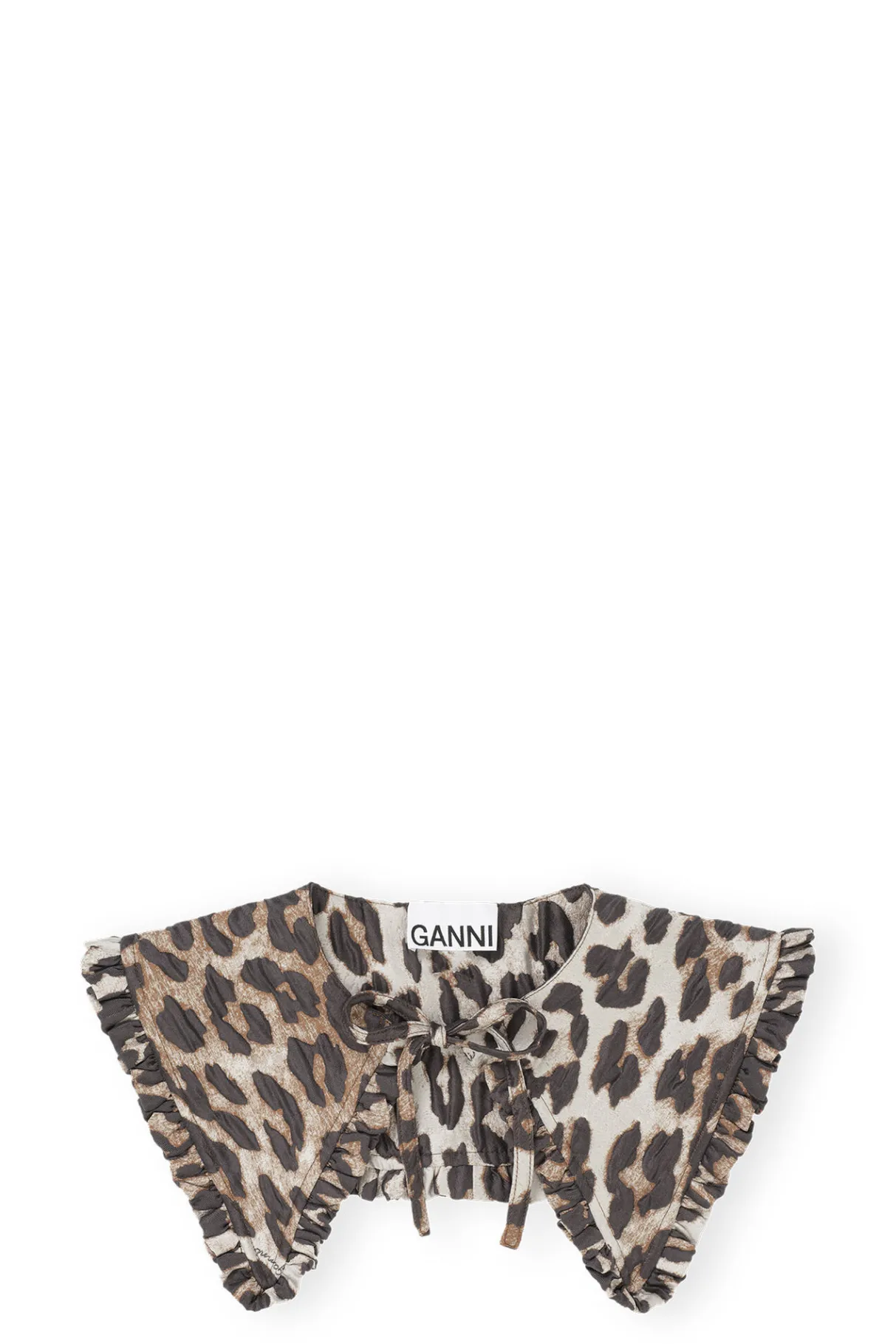 Shop GANNI 3D Leopard Jacquard Frill Collar Big Leopard Almond Milk