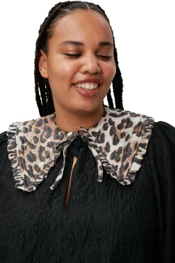 Shop GANNI 3D Leopard Jacquard Frill Collar Big Leopard Almond Milk