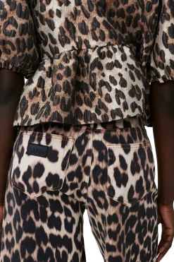 Cheap GANNI 3D Leopard Jacquard Peplum Blouse Big Leopard Almond Milk