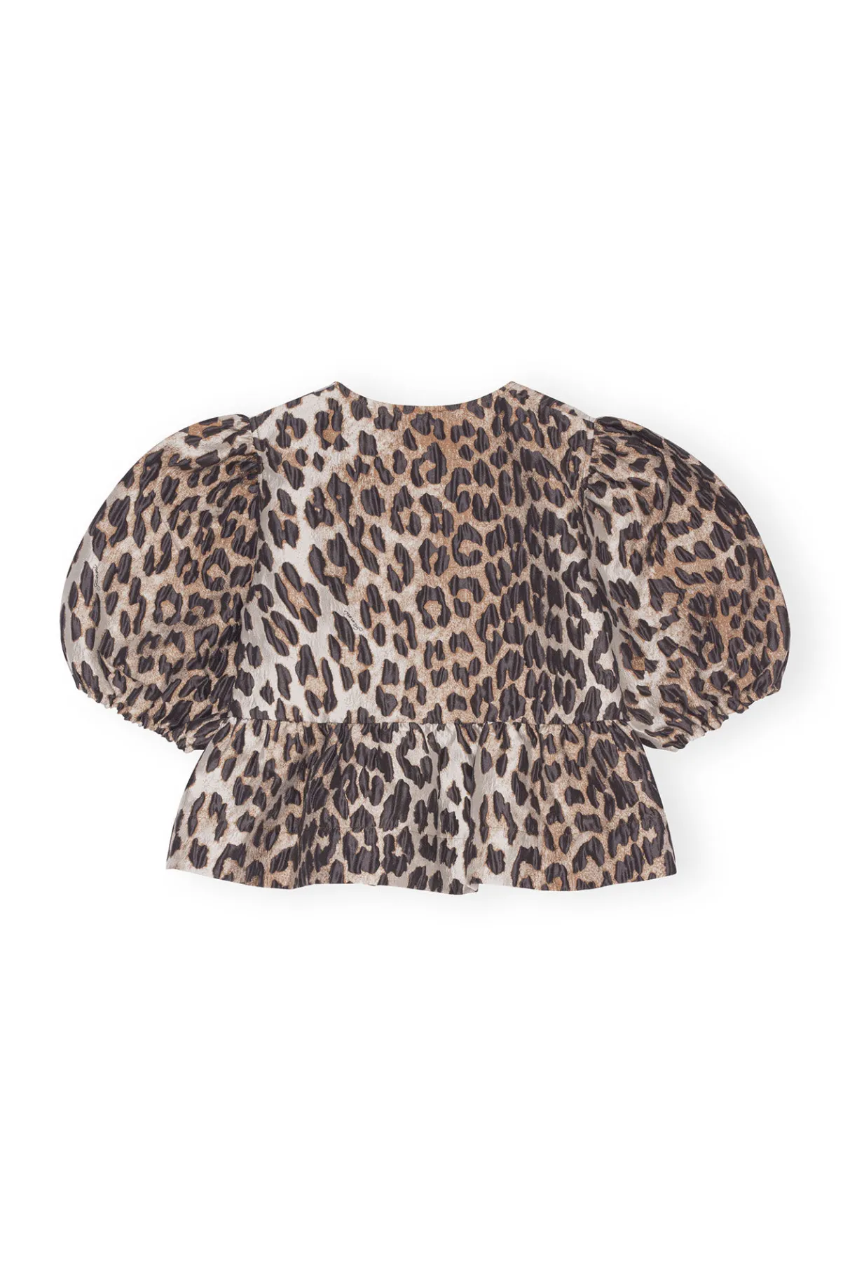 Cheap GANNI 3D Leopard Jacquard Peplum Blouse Big Leopard Almond Milk