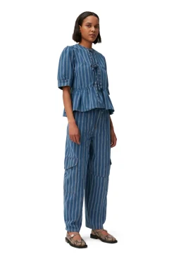 Discount GANNI Denim Peplum Blouse Tint Wash