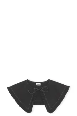 Fashion GANNI Detached Cotton Poplin Frill Collar Black