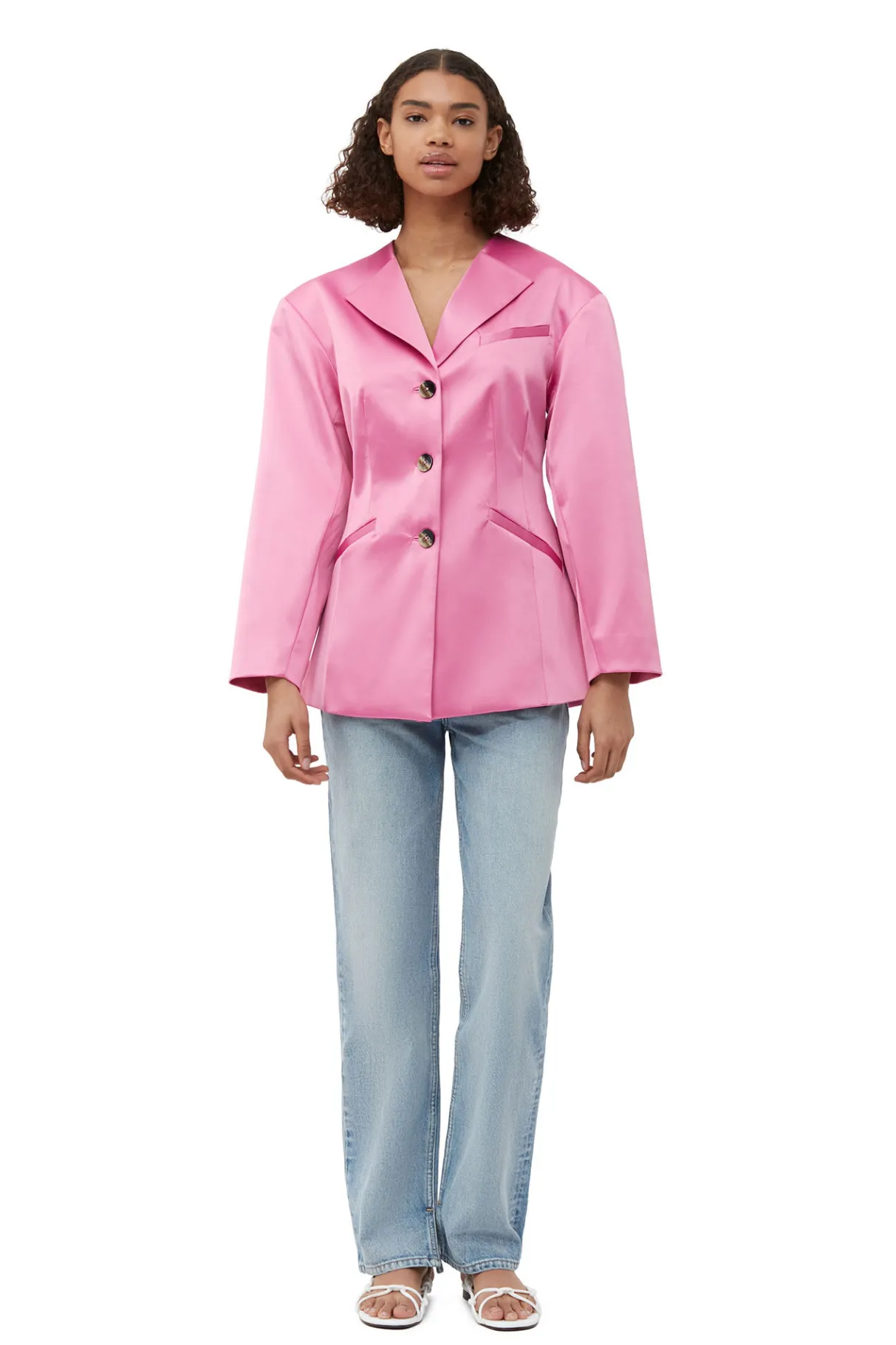 Sale GANNI Double Satin Fitted Blazer Wild Orchid