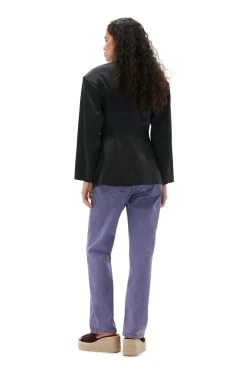 Discount GANNI Double Satin Fitted Blazer Black