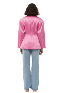 Sale GANNI Double Satin Fitted Blazer Wild Orchid