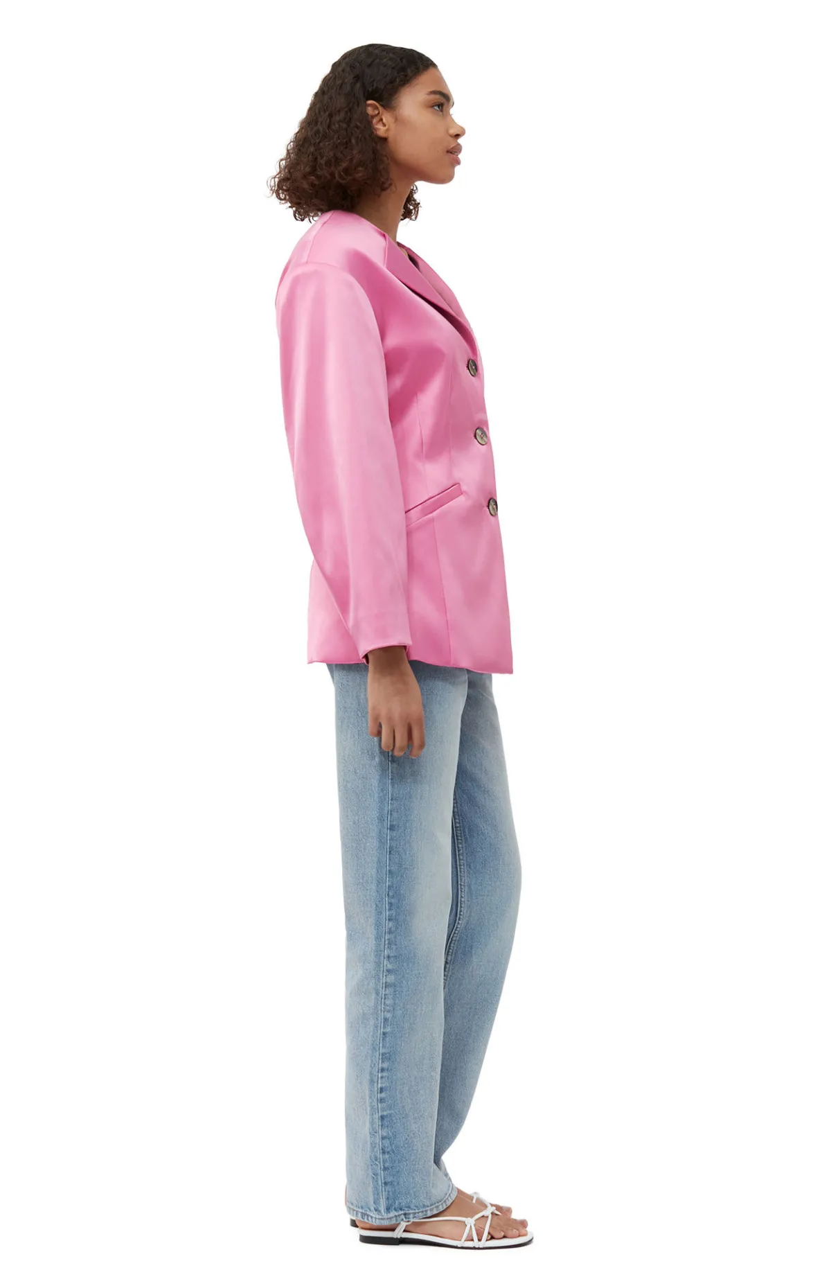 Sale GANNI Double Satin Fitted Blazer Wild Orchid