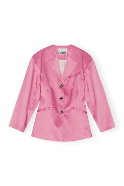 Sale GANNI Double Satin Fitted Blazer Wild Orchid