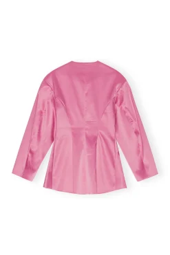 Sale GANNI Double Satin Fitted Blazer Wild Orchid
