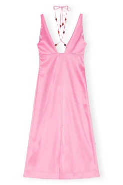 Best GANNI Double Satin Halter-Neck Dress Wild Orchid